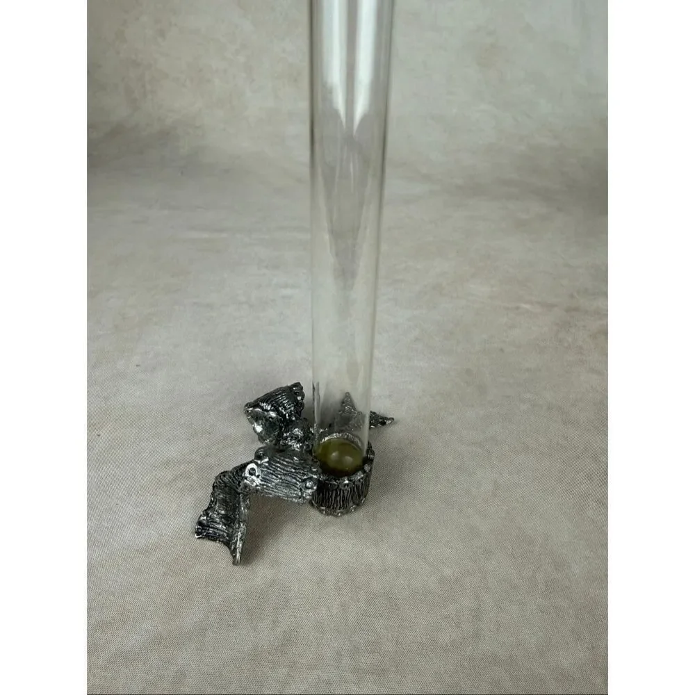 Vintage Glass & Metzke Pewter Bud Vase Single Flower Beautiful Ribbon Base
